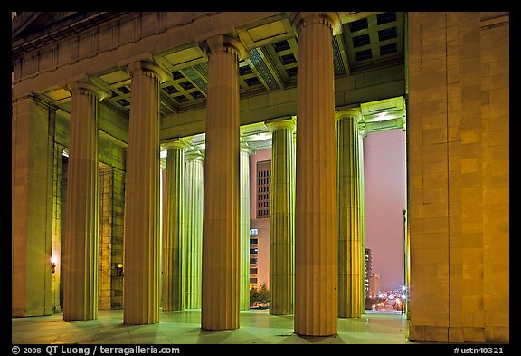 Columns of War memorial by night. Nashville, Tennessee, USA