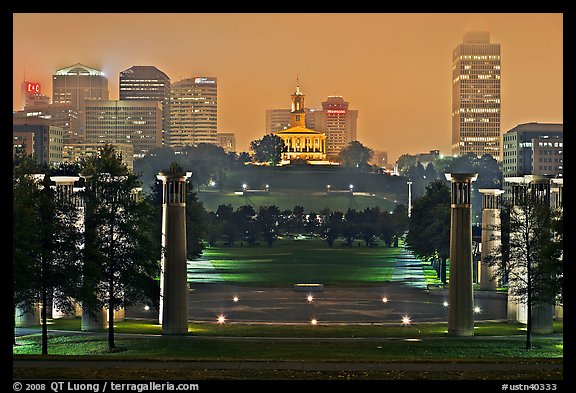 Night skyline with State Capitol from Bicentenial State Park. Nashville, Tennessee, USA (color)