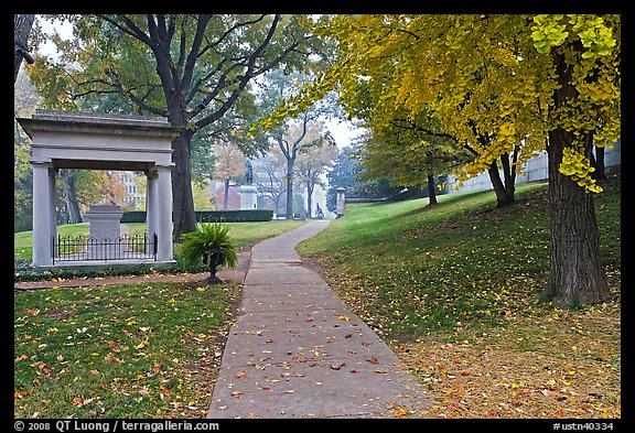 Path and memorial in gardens of state capitol. Nashville, Tennessee, USA