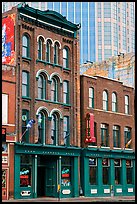 Old brick buildings and modern high rise buildings, Broadway. Nashville, Tennessee, USA (color)