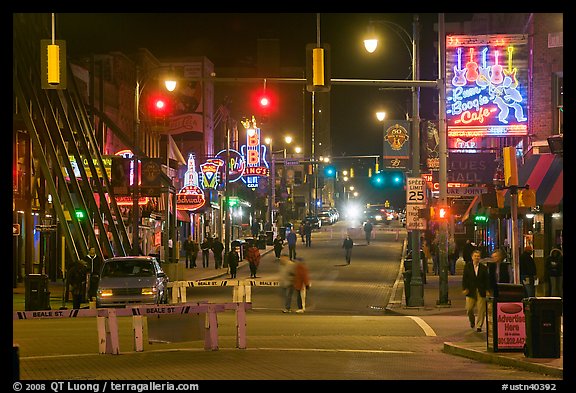 Beale Street at night. Memphis, Tennessee, USA