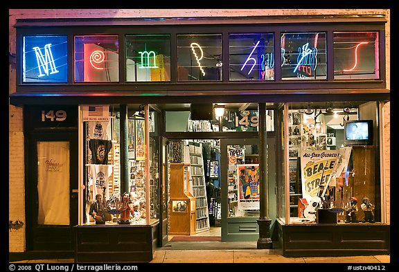 Memphis store on Beale Street by night. Memphis, Tennessee, USA