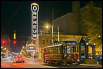 Street by night with trolley and Orpheum theater. Memphis, Tennessee, USA (color)