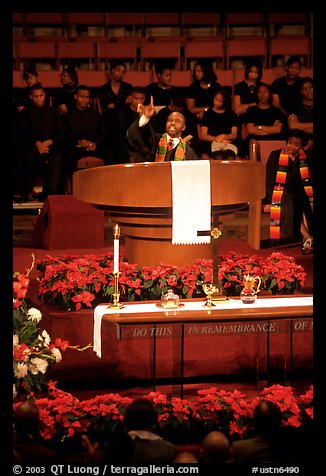 Minister preaching during in Mississipi Boulevard Christian Church. Memphis, Tennessee, USA