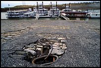 Riverfront, anchoring ring and riverboats. Memphis, Tennessee, USA