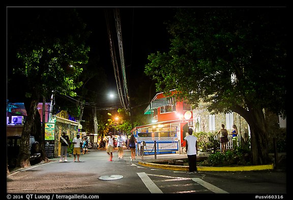 Street at night, Cruz Bay. Saint John, US Virgin Islands (color)