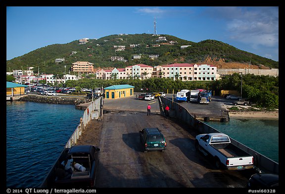 Car barge arriving at Red Hook harbor. Saint Thomas, US Virgin Islands (color)