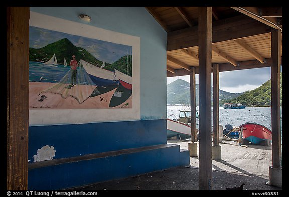 Mural decor and Hassel Island. Saint Thomas, US Virgin Islands (color)