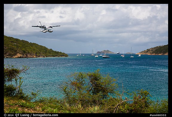Floatplane approaching Charlotte Amalie harbor. Saint Thomas, US Virgin Islands (color)