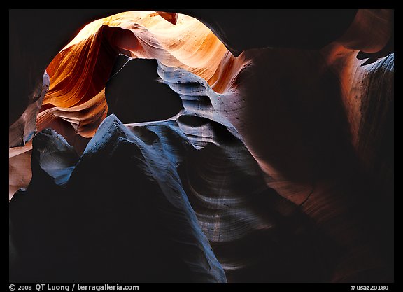 Sandstone walls sculpted by fast moving water, Upper Antelope Canyon. Arizona, USA