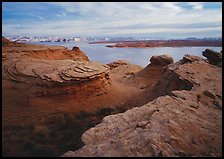 Sandstone swirls and Lake Powell. Arizona, USA ( color)