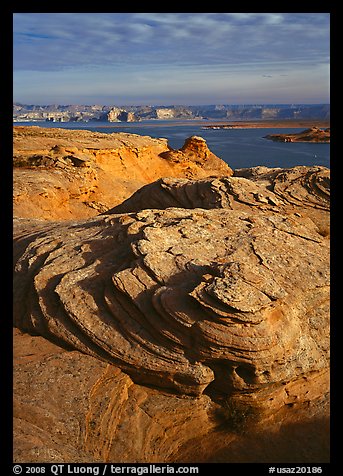 Rock Swirls and Lake Powell, Glenn Canyon National Recreation Area, morning. Arizona, USA