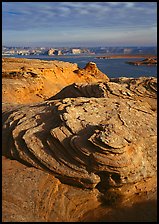 Rock Swirls and Lake Powell, Glen Canyon National Recreation Area, Arizona. USA