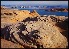 Sandstone Swirls and Lake Powell, Glen Canyon National Recreation Area, Arizona. USA (color)