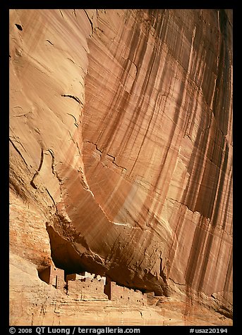 White House Ancestral Pueblan ruins and wall with desert varnish. USA (color)