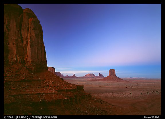 View from North Window at dusk. Monument Valley Tribal Park, Navajo Nation, Arizona and Utah, USA (color)