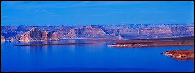 Dusk scenery with mesas and Lake Powell, Glen Canyon National Recreation Area, Arizona. USA (Panoramic color)