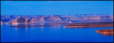 Dusk scenery with mesas and Lake Powell, Glen Canyon National Recreation Area, Arizona. USA