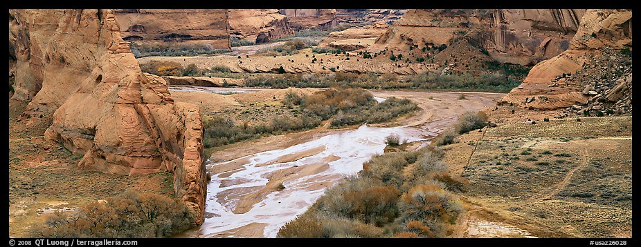 Canyon landscape with cultivated fields. Canyon de Chelly  National Monument, Arizona, USA (color)