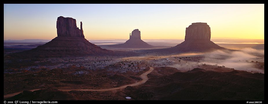 Monument Valley landscape at sunrise. Monument Valley Tribal Park, Navajo Nation, Arizona and Utah, USA (color)