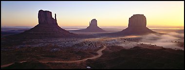 Monument Valley landscape at sunrise. Monument Valley Tribal Park, Navajo Nation, Arizona and Utah, USA