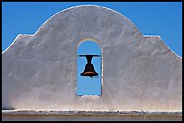 Bell and whitewashed wall, San Xavier del Bac Mission. Tucson, Arizona, USA (color)