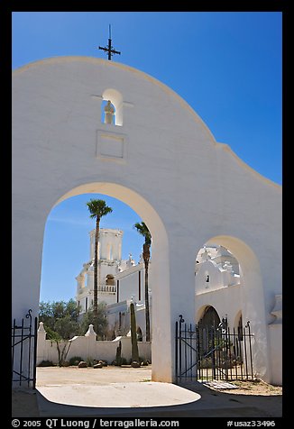Arches and North Court, San Xavier del Bac Mission. Tucson, Arizona, USA (color)