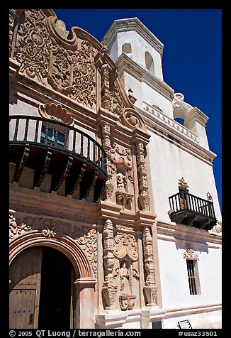 Facade and tower, San Xavier del Bac Mission. Tucson, Arizona, USA