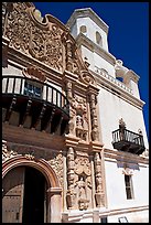 Facade and tower, San Xavier del Bac Mission. Tucson, Arizona, USA (color)