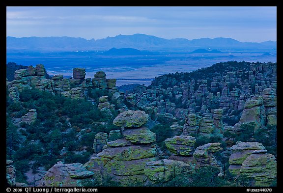 Spires at dusk from from Massai Point. Chiricahua National Monument, Arizona, USA (color)