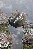 Spherical boulder stuck between pillars. Chiricahua National Monument, Arizona, USA (color)