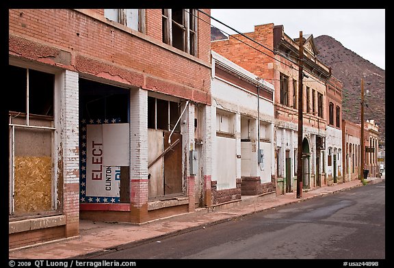 Dilapidated buildings, Clifton. Arizona, USA (color)