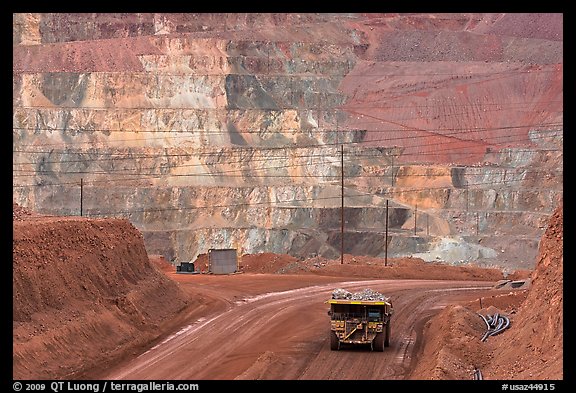 Truck and copper mine terraces, Morenci. Arizona, USA (color)