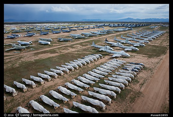 Aerial view of Davis Monthan Airforce Boneyard. Tucson, Arizona, USA (color)