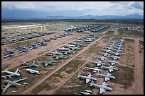 Aerial view of rows of retired military aircraft. Tucson, Arizona, USA ( color)