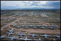 Aerial view of vast field of retired military aircraft. Tucson, Arizona, USA ( color)
