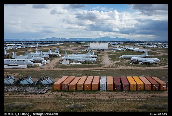 Aerial view of airforce boneyard. Tucson, Arizona, USA (color)