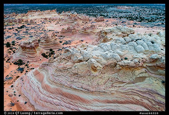 Aerial view of colorful sandstone formations, Coyote Buttes South. Vermilion Cliffs National Monument, Arizona, USA (color)