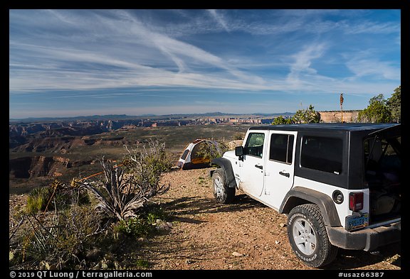 Campsite at the edge of Grand Canyon rim. Grand Canyon-Parashant National Monument, Arizona, USA (color)