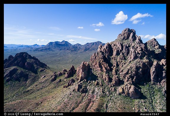 Aerial view of Wolcott Peak, and Ragged Top with distant Silver Bell Mountains. Ironwood Forest National Monument, Arizona, USA (color)