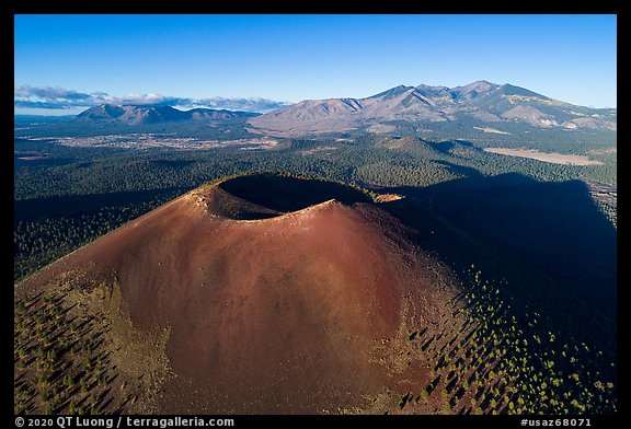 Aerial View of Sunset Crater and San Francisco Mountains. Sunset Crater Volcano National Monument, Arizona, USA (color)