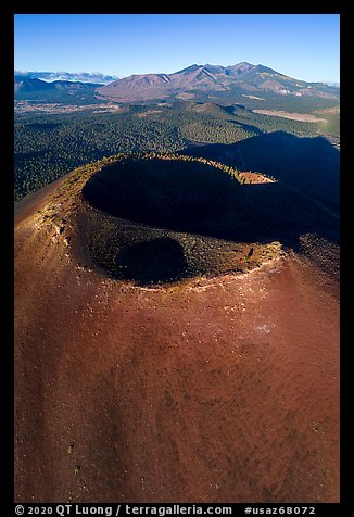 Aerial View of Sunset Crater and Humphreys Peak. Sunset Crater Volcano National Monument, Arizona, USA (color)
