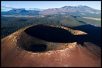 Aerial View of Sunset Crater with Humphreys Peak, San Francisco Mountains. Sunset Crater Volcano National Monument, Arizona, USA ( color)