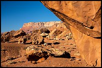 Overhanging boulder and cliffs. Vermilion Cliffs National Monument, Arizona, USA ( color)