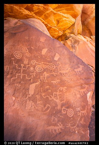 Rock with petroglyps. Vermilion Cliffs National Monument, Arizona, USA (color)