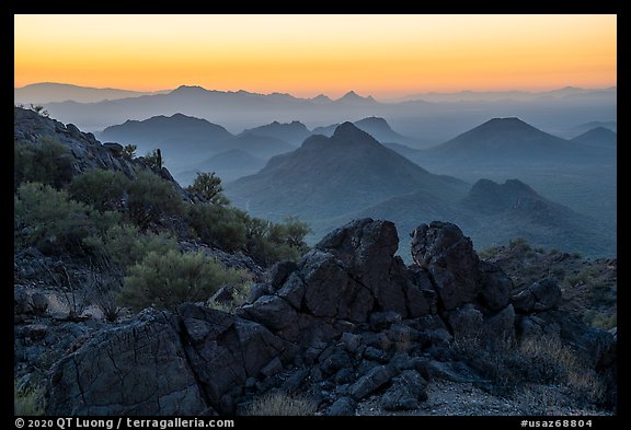 Pan Quemado peaks from Waterman Mountains at dawn. Ironwood Forest National Monument, Arizona, USA (color)