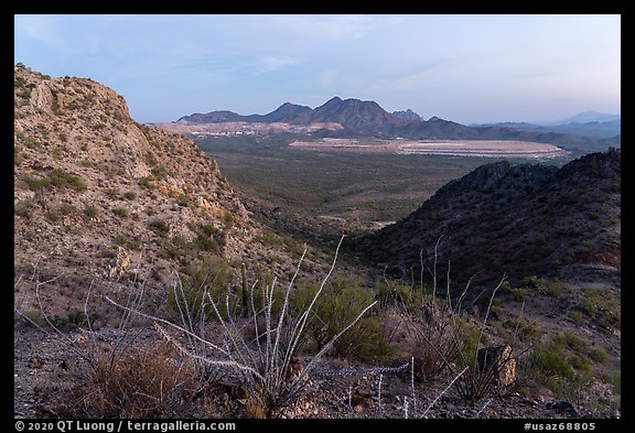 Silver Bell Mountains and mine at dawn. Ironwood Forest National Monument, Arizona, USA (color)