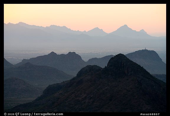 Tucson Valley from Waterman Mountains at sunrise. Ironwood Forest National Monument, Arizona, USA (color)