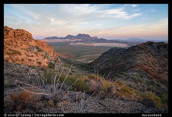 Silver Bell Mountains and mine at sunrise. Ironwood Forest National Monument, Arizona, USA (color)