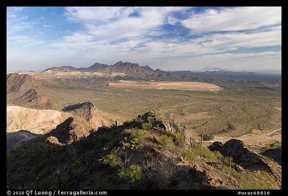 Silver Bell Mine and Silver Bell Peak from Waterman Peak. Ironwood Forest National Monument, Arizona, USA (color)